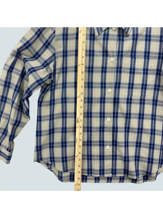 Lizsport Womens Beige & Blue Plaid Cotton Blend Button-Up Shirt Size L - Picture 7 of 8